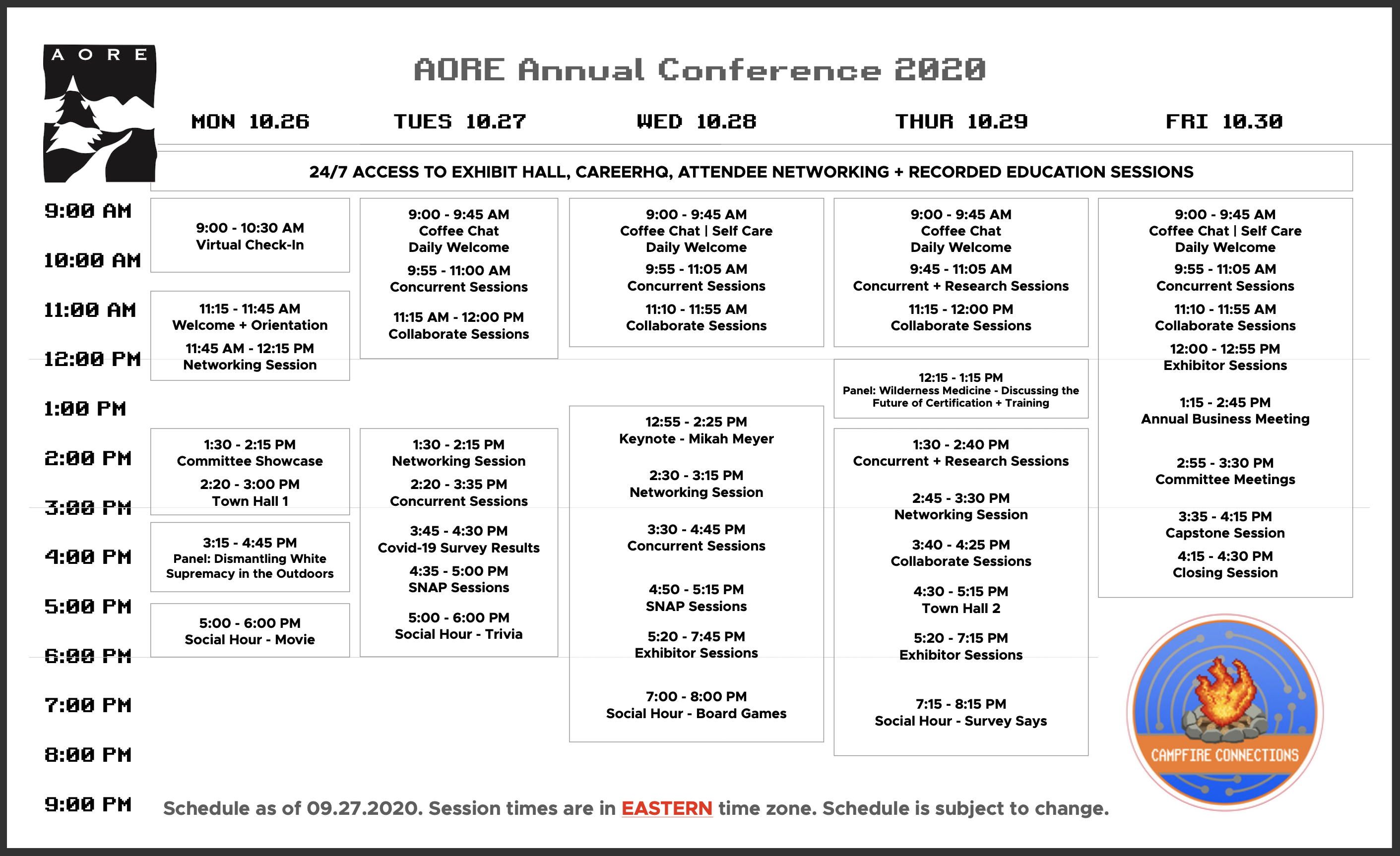 AORE Annual Conference 2020 Schedule At-a-Glance